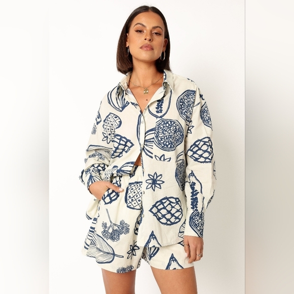 Tops - Navy White Multi Tropical Fruit Floral Shirt Plus Size XXL